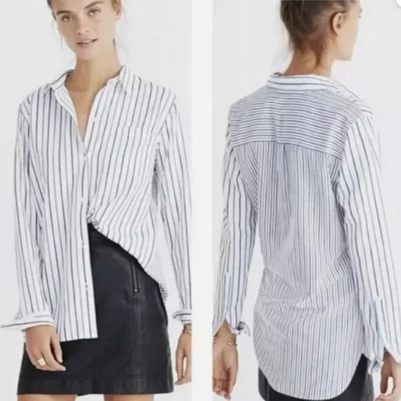 Madewell Classic Ex-Boyfriend Shirt Blue &‎ White Mixed Stripe Button Down Small - Picture 1 of 8